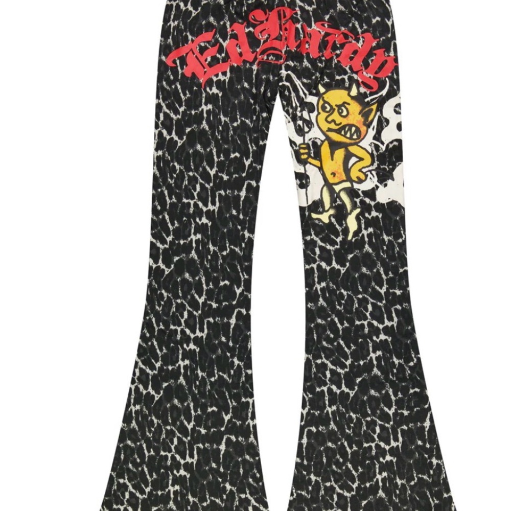 Ed Hardy Graphic Leopard Flare sweatpants with Red Logo